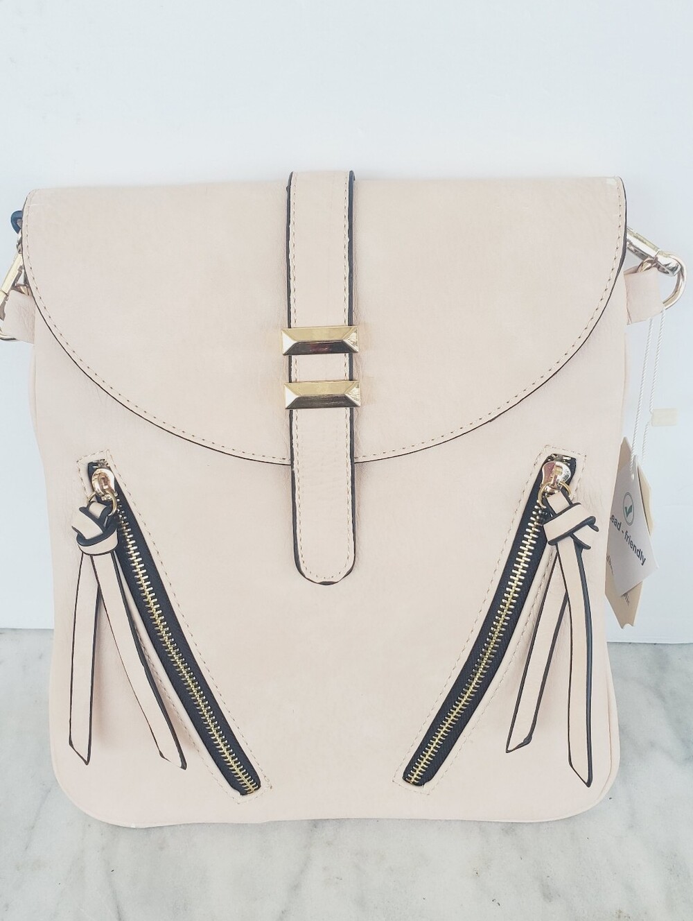 Handbag Republic Beige Crossbody Bag Gold Hardware Zipper Accent Flap Purse NWT